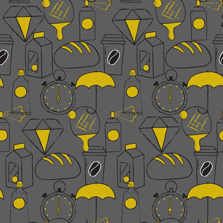 Hand drawn household items supplies in seamless pattern. Vector illustrationのイラスト素材