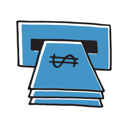 Doodle ATM cartoon vector and illustration, black and white, hand drawn, sketch style, isolated on white backgroundのイラスト素材