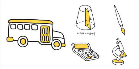 Set of school and busines equipment doodle icons. Vector illustrationのイラスト素材