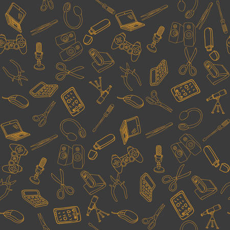 Hand drawn office supplies in seamless pattern. Vector illustrationのイラスト素材