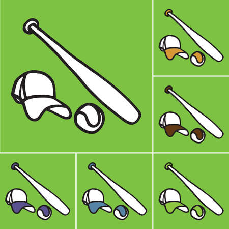 Baseball inventory, ball, cap and bat isolated on white, vector graphic illustrationのイラスト素材