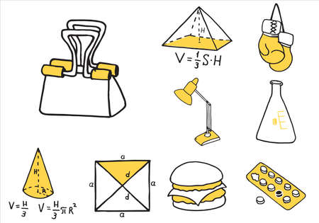 Set of school equipment doodle icons. Vector illustrationのイラスト素材
