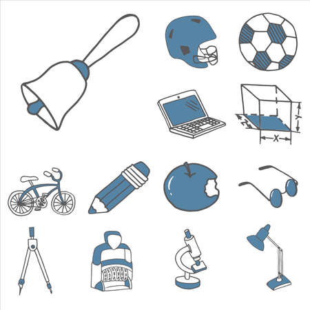 Set of diverse equipment doodle icons. Vector illustrationのイラスト素材