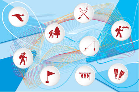 Poster with Set of travel and camping equipment icons. Vector illustrationのイラスト素材