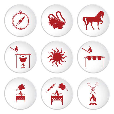 Set of travel and camping equipment icons. Vector illustrationのイラスト素材