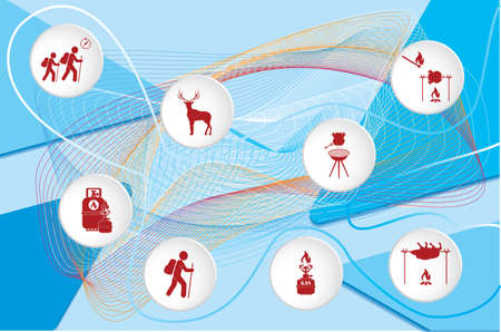 Poster with Set of travel and camping equipment icons. Vector illustrationのイラスト素材