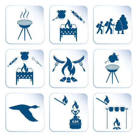 Set of travel and camping equipment icons. Vector illustrationのイラスト素材