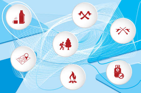 Poster with Set of travel and camping equipment icons. Vector illustrationのイラスト素材