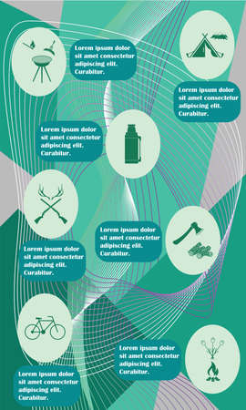 Poster with Set of travel and camping equipment icons. Vector illustrationのイラスト素材