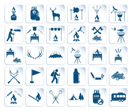 Set of travel and camping equipment icons. Vector illustrationのイラスト素材