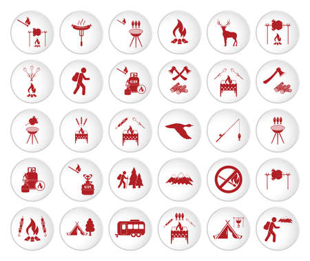 Set of travel and camping equipment icons. Vector illustrationのイラスト素材