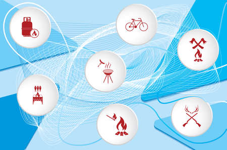 Poster with Set of travel and camping equipment icons. Vector illustrationのイラスト素材