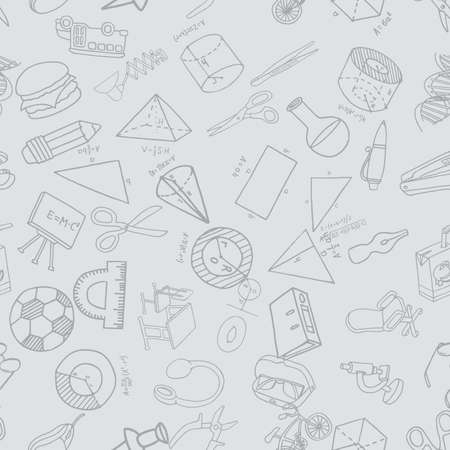Hand drawn school supplies in seamless pattern. Vector illustrationの写真素材