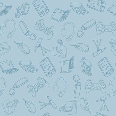Hand drawn office supplies in seamless pattern. Vector illustrationの写真素材