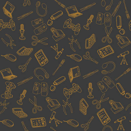 Hand drawn office supplies in seamless pattern. Vector illustrationの写真素材