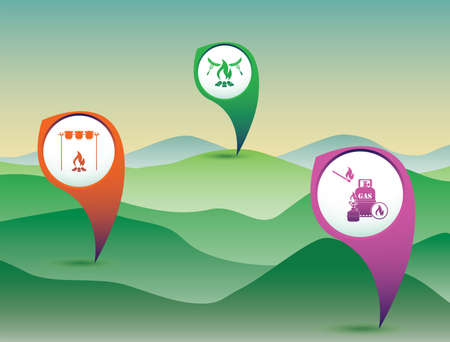 Pointer Set with travel and camping equipment icons. Vector illustrationのイラスト素材