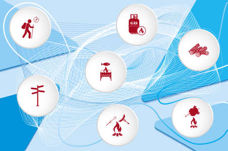 Poster with Set of travel and camping equipment icons. Vector illustrationのイラスト素材