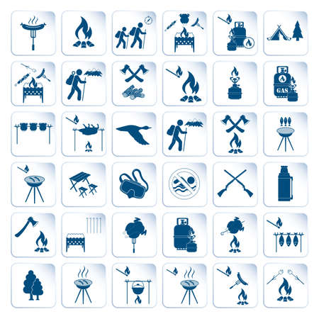 Set of travel and camping equipment icons. Vector illustrationのイラスト素材
