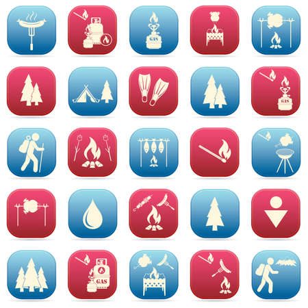 Set of travel and camping equipment icons. Vector illustrationのイラスト素材