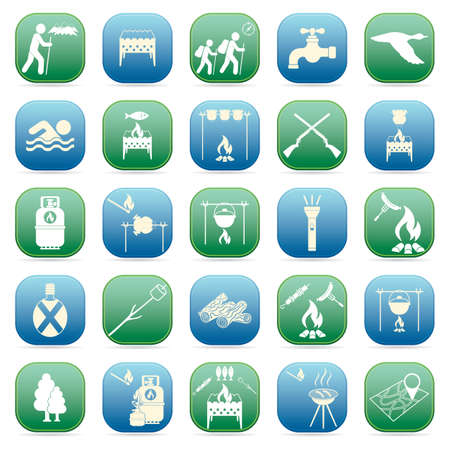 Set of travel and camping equipment icons. Vector illustrationのイラスト素材