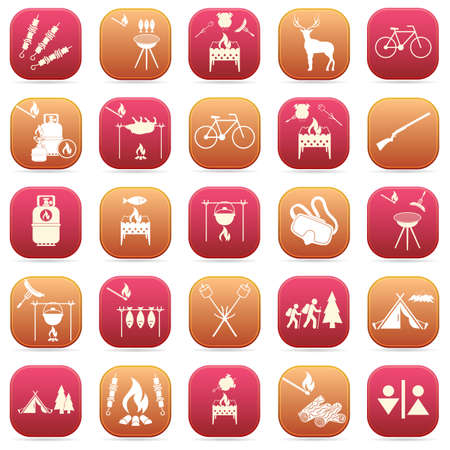 Set of travel and camping equipment icons. Vector illustrationのイラスト素材
