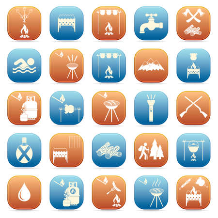 Set of travel and camping equipment icons. Vector illustrationのイラスト素材