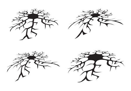 Dark holes in a wall or in the ground, ruined wall set. Vector illustrationのイラスト素材