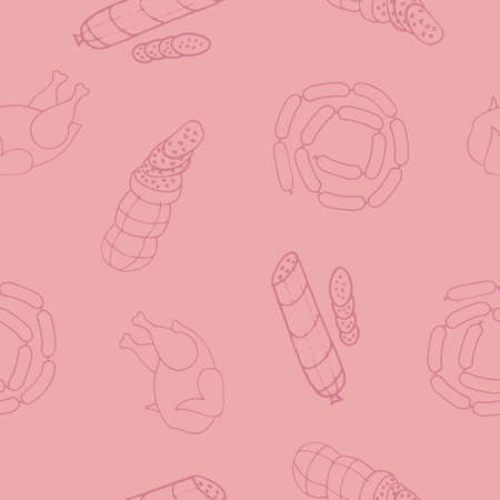 Set of food items doodle icons. Seamless pattern. Vector illustrationのイラスト素材