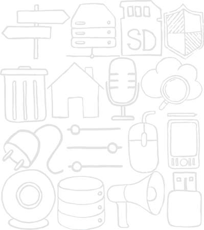 Set of diverse technological items and equipment doodle icons. Seamless pattern. Vector illustrationのイラスト素材