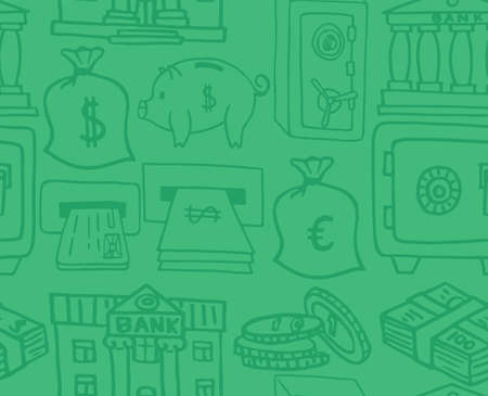 Hand drawn business finance supplies in seamless pattern. illustrationのイラスト素材