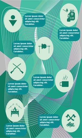 Poster with Set of travel and camping equipment icons. Vector illustrationのイラスト素材