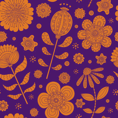 Floral seamless in folk stile. Hand drawn doodle. Vector illustrationのイラスト素材