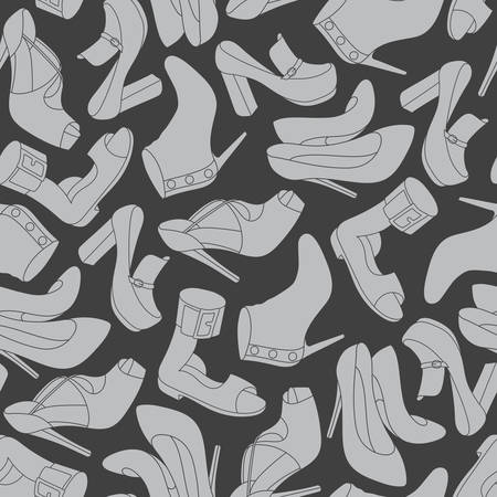 Shoes seamless pattern. Gray on black backgroundのイラスト素材