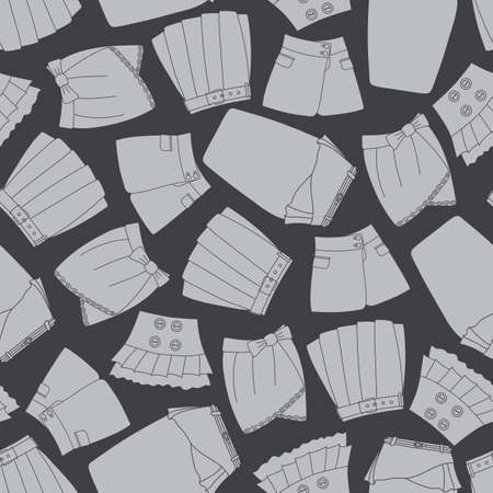 Seamless pattern with retro skirts. Gray on black backgroundのイラスト素材