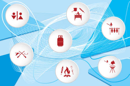 Poster with Set of travel and camping equipment icons. Vector illustrationのイラスト素材