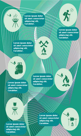 Poster with Set of travel and camping equipment icons. Vector illustrationのイラスト素材