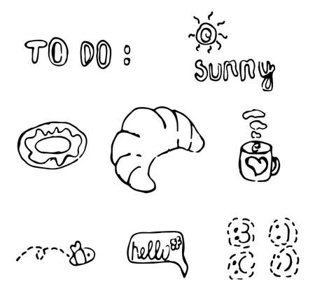 Doodle style icons set. Stylization for a child's drawing. Vector imageのイラスト素材