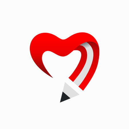 pencil with heart vector logoのイラスト素材
