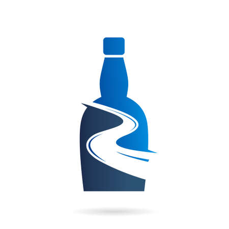 wine river bottle vector logoのイラスト素材