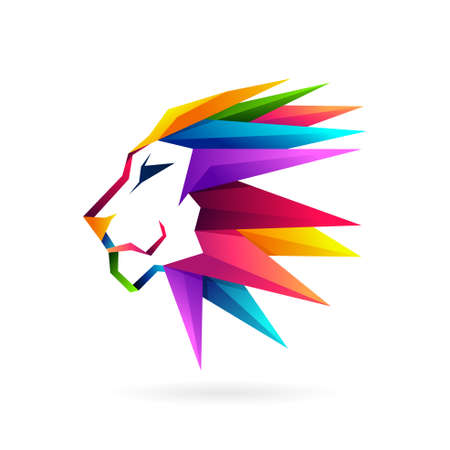 abstract lion head geometric logo templateのイラスト素材