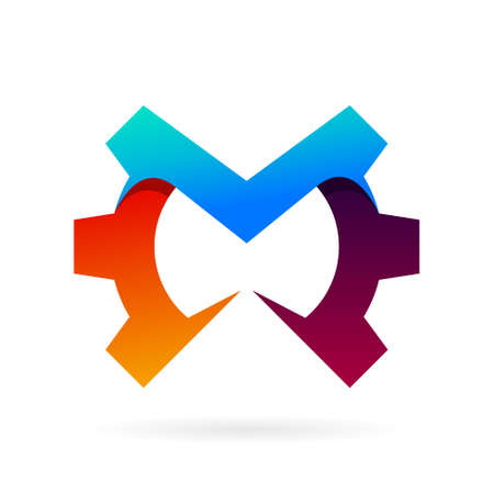 letter m logo with gear symbolのイラスト素材