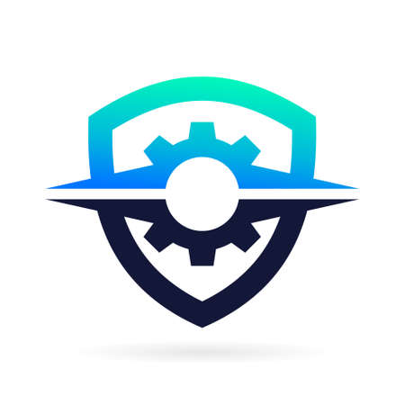 gear logo with shield symbolのイラスト素材