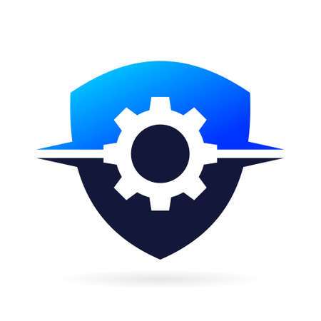 gear logo with shield symbolのイラスト素材