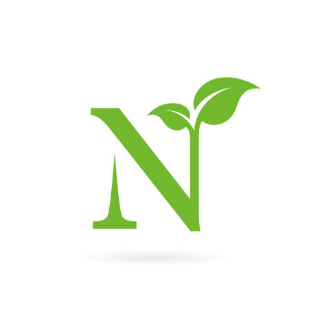 letter N logo with natural leaf conceptのイラスト素材