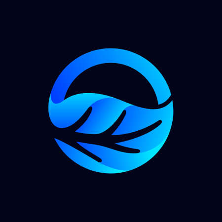 blue leaf logo in circle symbolのイラスト素材
