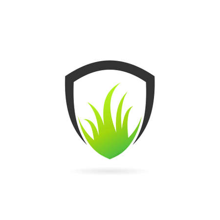 lawn care  with shield and grass vector symbolのイラスト素材