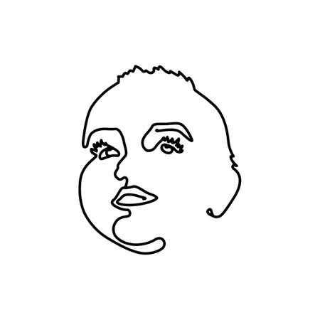 Vector image of a child with a black outline. Portrait of a baby in the style of minimalism. The art of the face line. For fashion and design.のイラスト素材