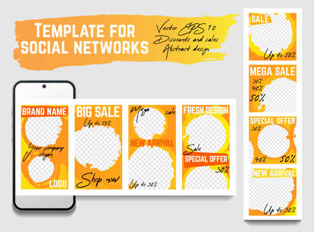 Up-to-date editable template, layout for stories, posts and ads on social networks. Vector illustration. The set is 1080X1920. Background design. Bright abstraction.のイラスト素材