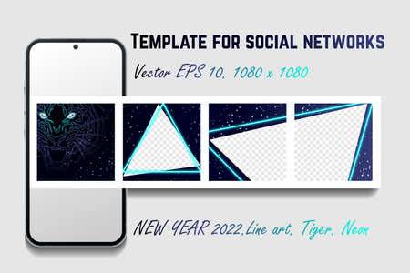 Editable template, layout for stories, posts and ads on social networks. Vector. The set is 1080X1080. Background design. New Year. 2022のイラスト素材