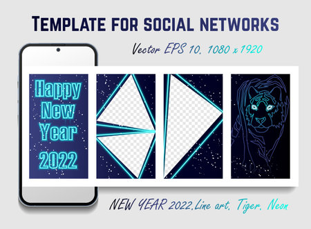 Editable template, layout for stories, posts and ads on social networks. Vector. The set is 1080X1920. Background design. New Year. 2022のイラスト素材
